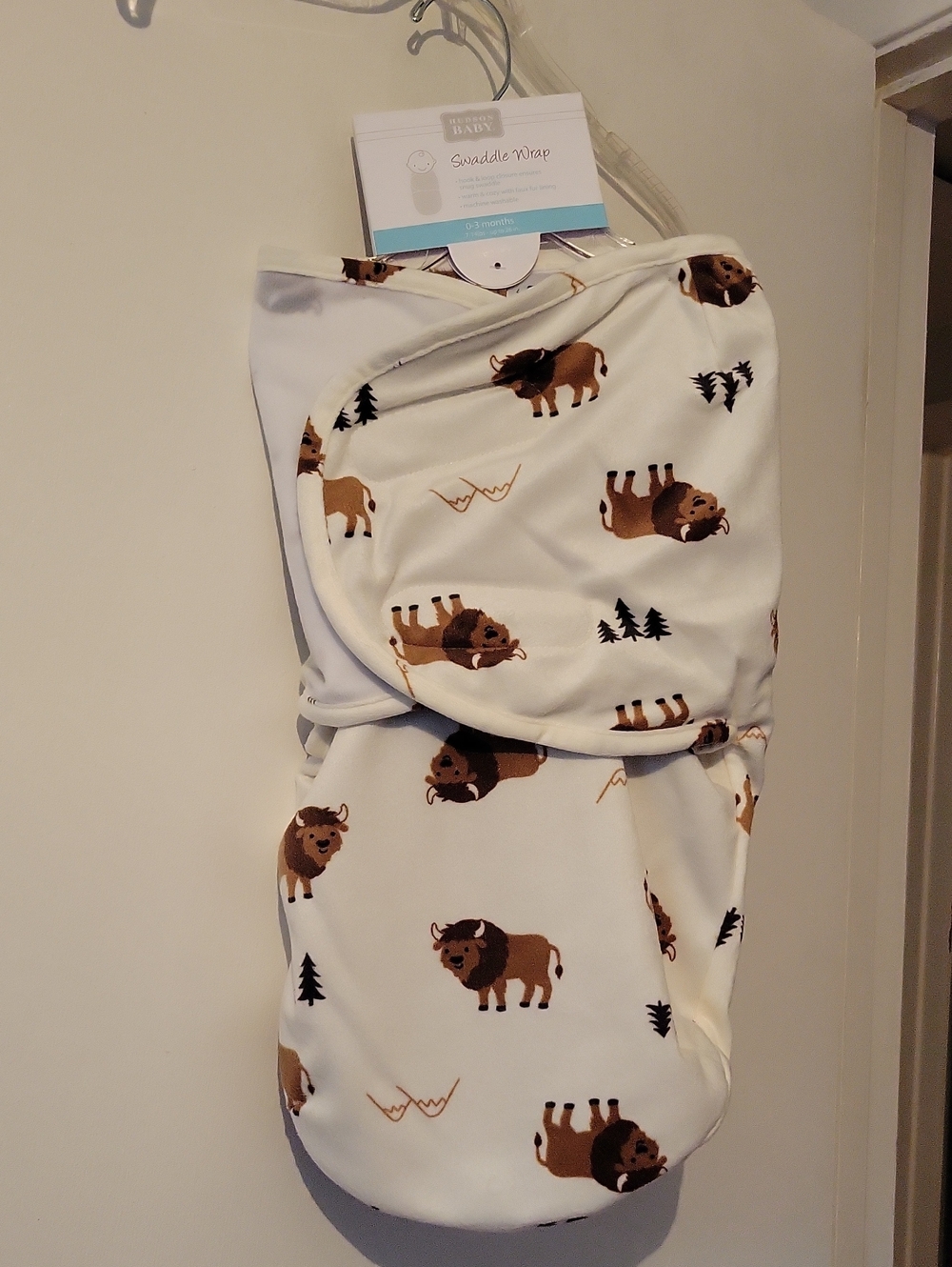 Hudson Baby Cream Swaddle Wrap with Brown Buffalo Motif